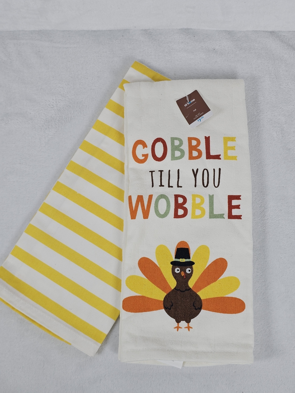 Gobble Till You Wobble Thanksgiving Kitchen Towel - Yellow & Multicolor